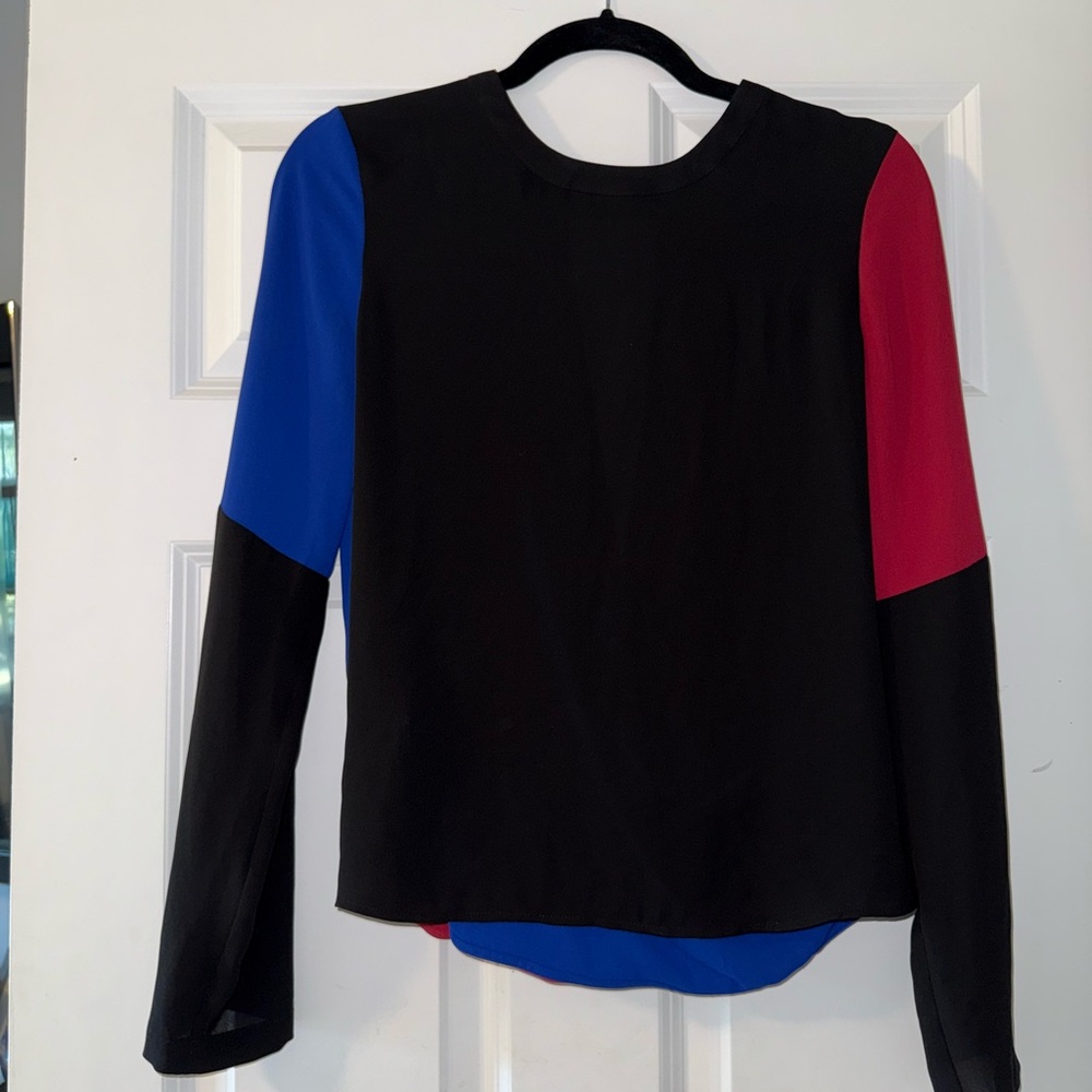 BCBGMaxAzria Black Blue Long Sleeve Boxy Blouse